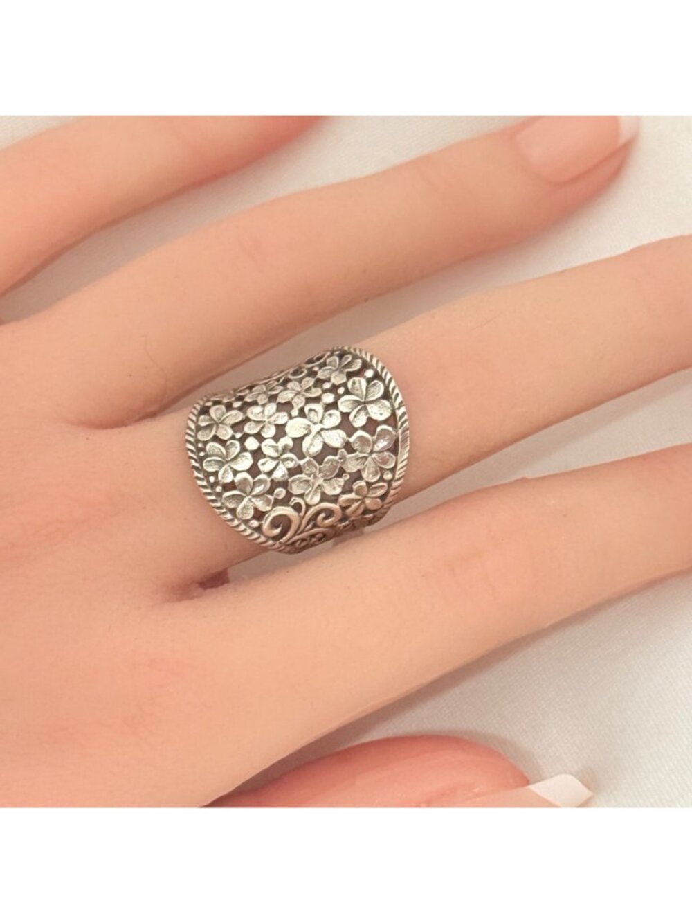 Bali Sterling Silver Floral Ring Stamped 925 by STS Size 7 - NWT